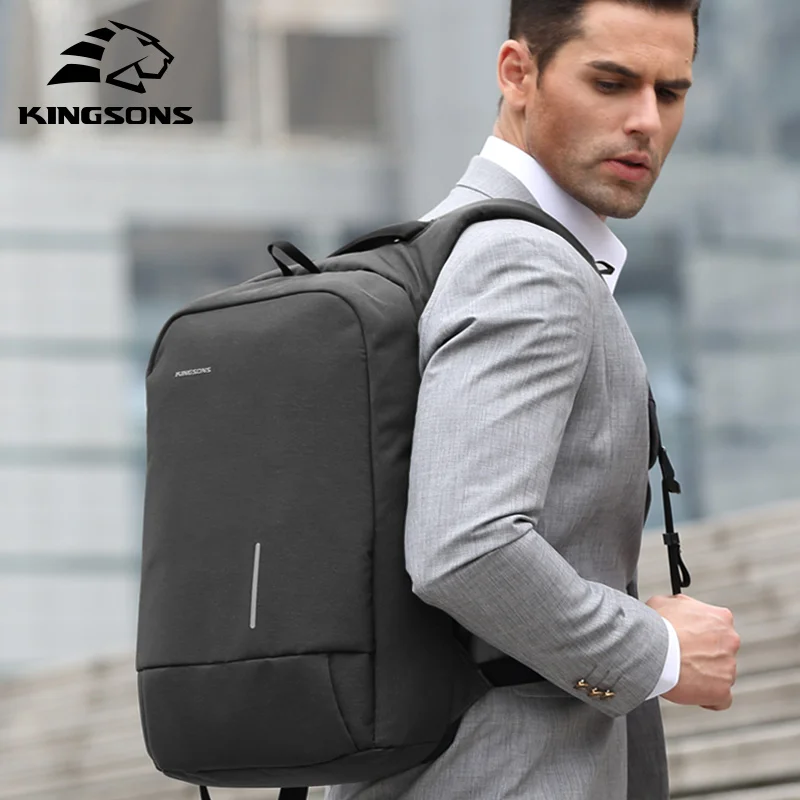 Kingsons Men's Backpack Fashion Multifunction USB Charging Men 13 15 inch Laptop Backpacks Anti-theft Bag For Men