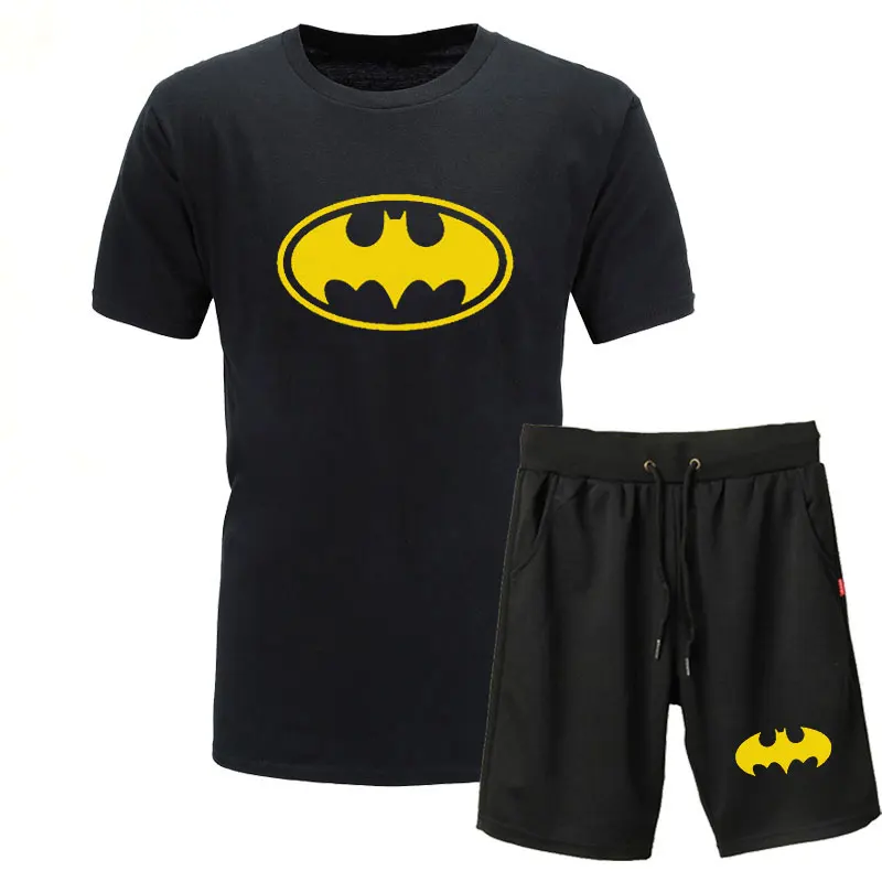 

2019 Summer T shirt Men tshirt+Shorts two piece casual short sleeve t-shirt for men batman print T shirt O-Neck mens tees