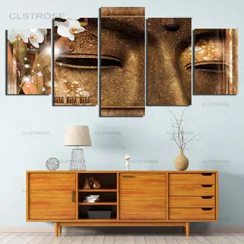 

5 Pieces Buddha Statue Wall Art Modular Canvas Posters Waterfull Canvas Poster Modern Nature Picture for Living Room Home Decor