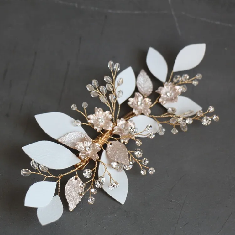 Handmade flannel Leaf Bridal Hair Clip Piece Handmade Gold Flower Women Headpiece Wedding Prom Hair Accessories