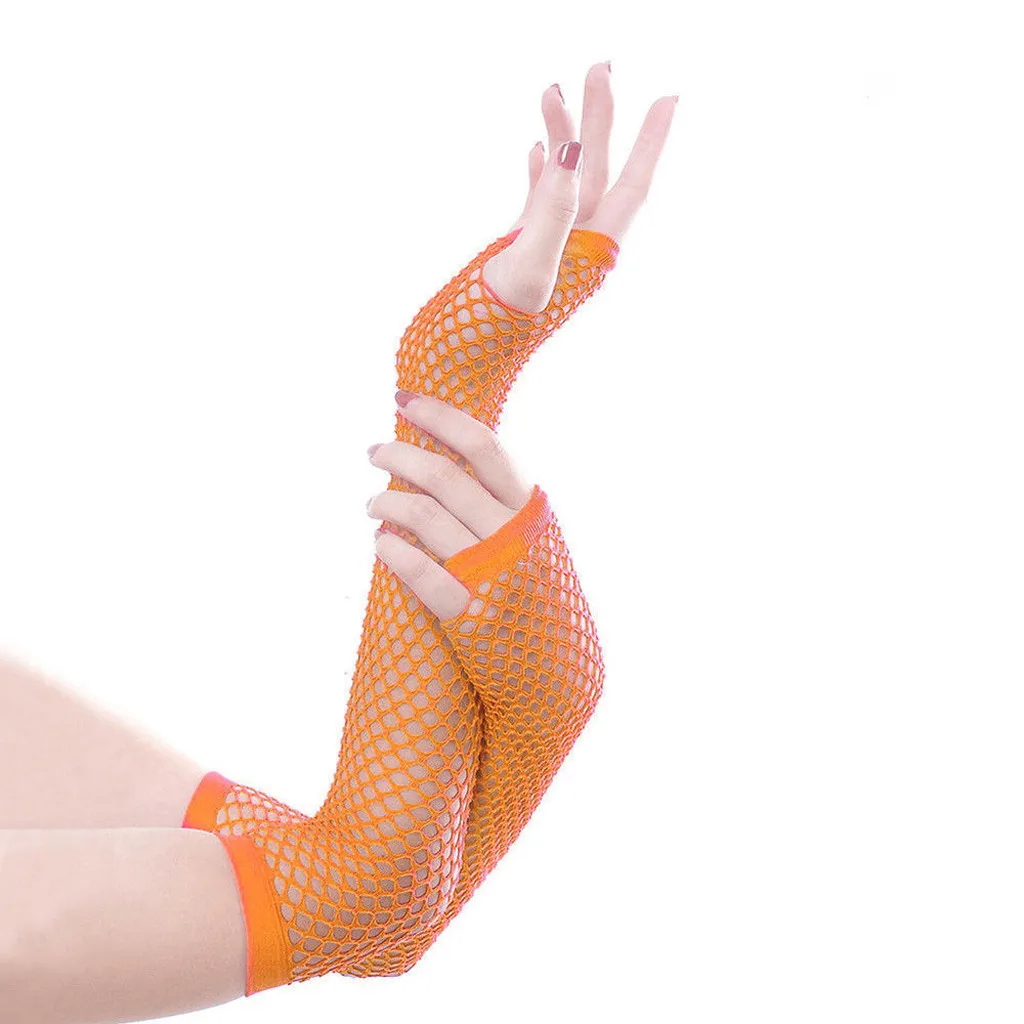 Orange Новинка, женские модные длинные ажурные перчатки, женские кружевные перчатки без пальцев для вечеринки, женские сексуальные перчатки rekawiczki - Цвет: Orange