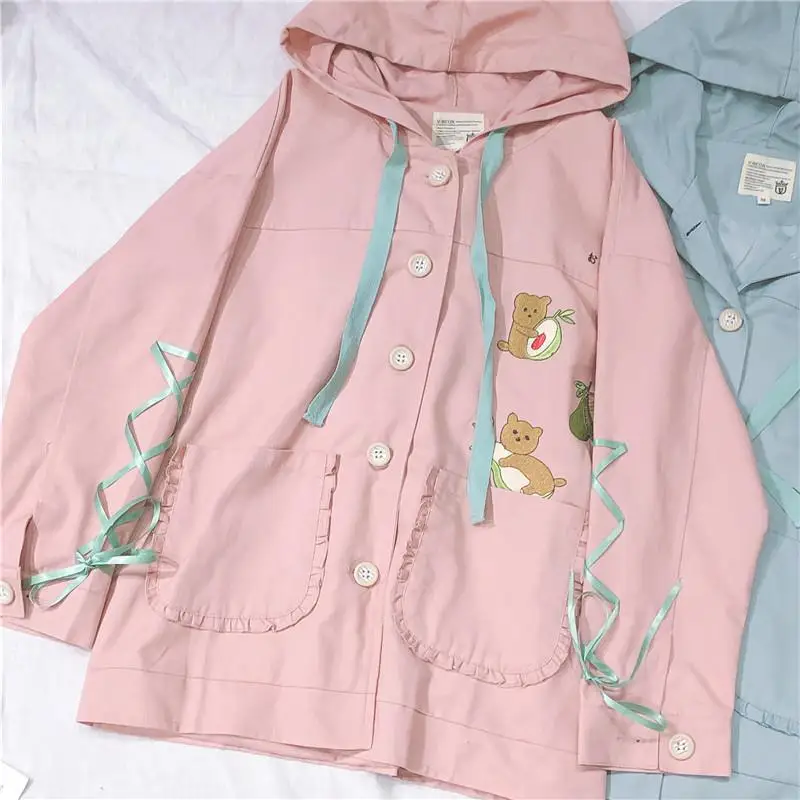 3 цвета Новая Осенняя Женская Куртка Harajuku Kawaii забавная коала вышивка с капюшоном куртка Женская повязка с длинным рукавом Милая куртка топ - Цвет: Розовый