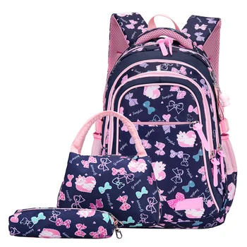 

3pcs/set Pencil Case Printed School Backpack With Zipper Kids Lunch Bag Gift Nylon Fashion Girls Boys College Children Students