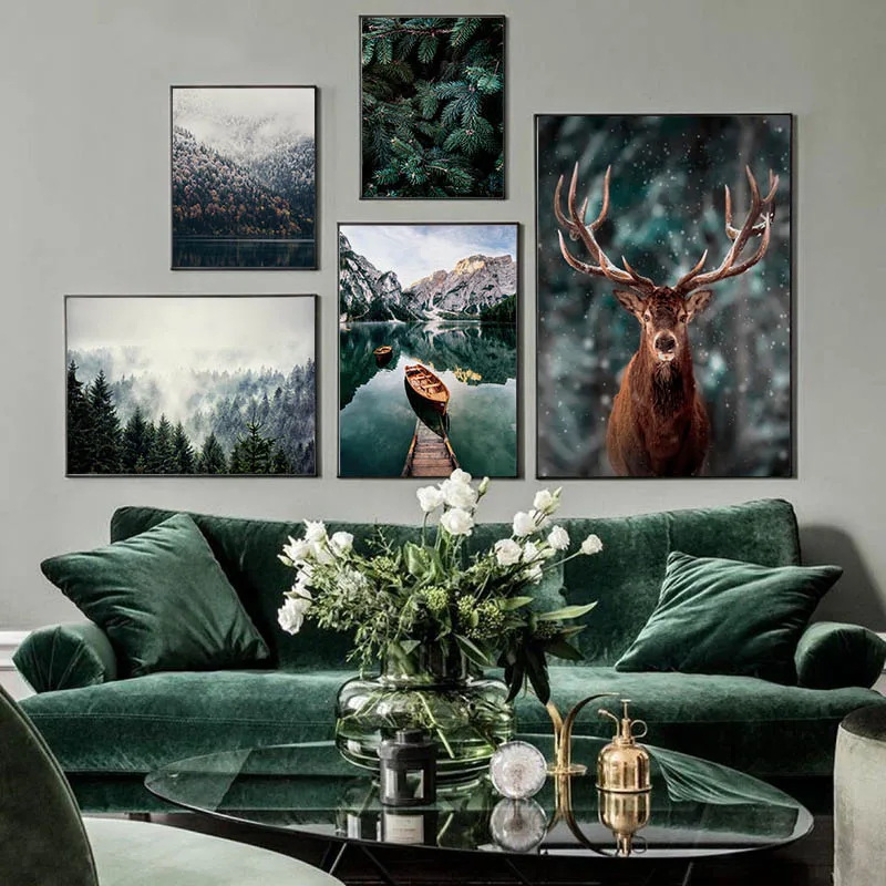 5D DIY Diamond Painting Nordic Fog Forest Deer Animal Mosaic Mountain Lake Landscape Nature Cross Stitch Set Home Decor | Дом и сад
