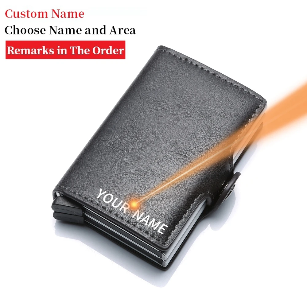 

Custom Name New Rfid Card Money Clip Wallet Leather Men Slim Thin Money Bag Wallet Male Women Pocket Cash Holder Money Case