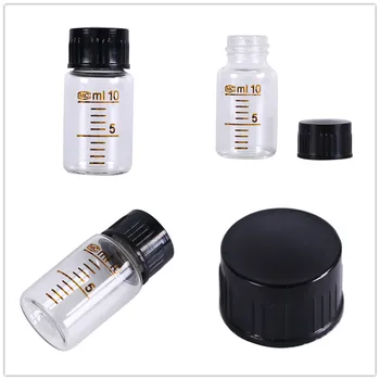 

1Pcs 10ml Round Glass Reagent Bottle Sample Vials Plastic Black Screw Cap Graduated Screw On Cover Graduation