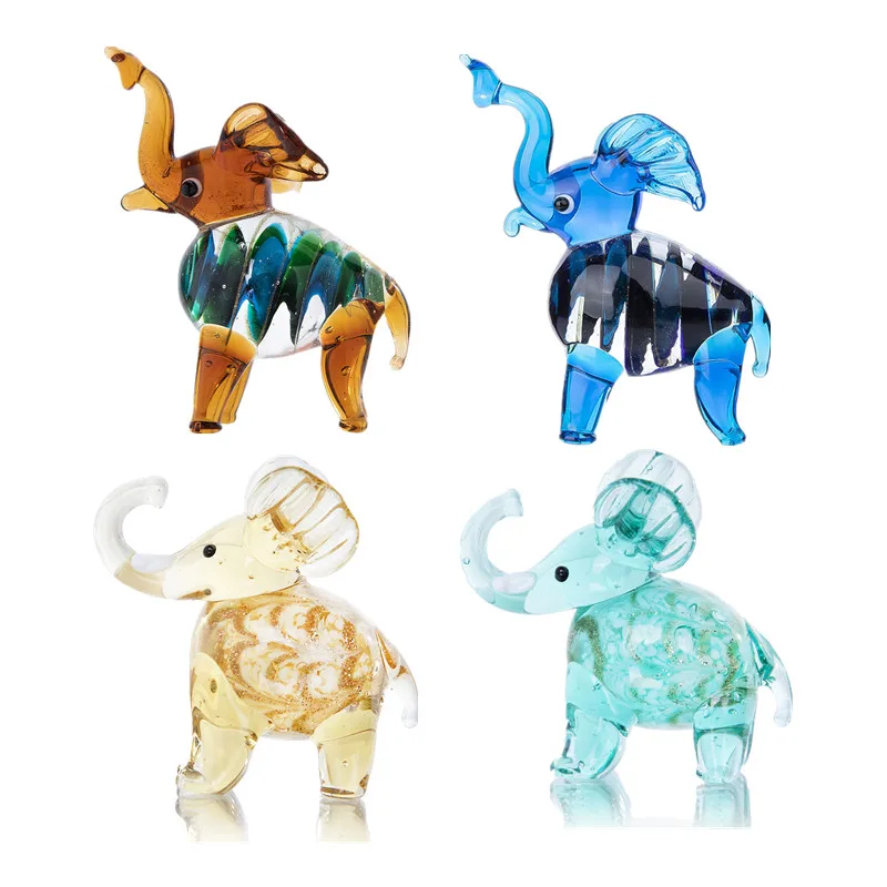 

H&D 4 Styles Dollhouse Miniatures Hand Blown Art Glass Elephant Figurine Animals Collection Home Table Decoration Creative Gift