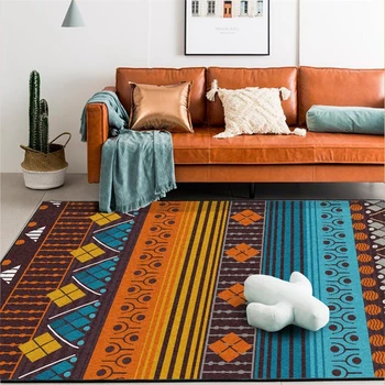 

Blue Brown Vintage Indian Ethnic Style Carpet Kitchen Living Room Bedroom Bedside Anti-Slip Area Rugs Hallway Doormat Floor Mats