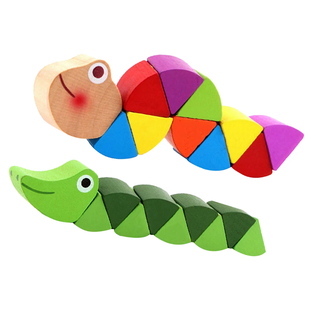 2 Piece Wooden Animal Toy Set, Cute Colorful Caterpillar Alligator Model Toy, Kids Baby Birthday Gift