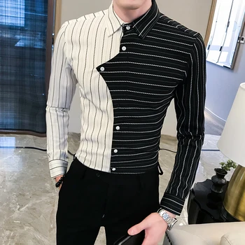 

2020 New Men's Long-sleeved Beach Shirts Fashion Slim Fit Male Stitching Shirt Size S M L XXL XXXL Summer Lapel Casual Shirt Men