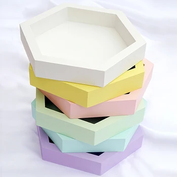 

Wood tray handmade hexagon cake tools for party decoration perfume makeup Geometric storage plate sweet table