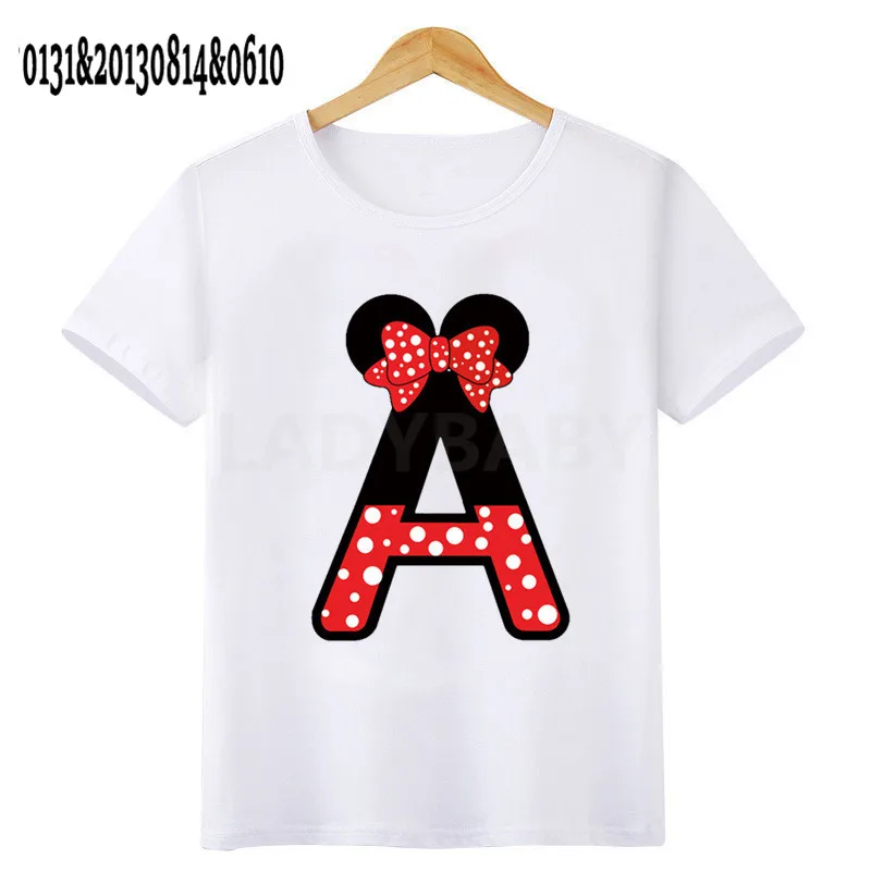 

Baby Girls Cute Mouse 26 Letters Print T shirt Cartoon Funny Kids T-shirts Boys Clothes Children Summer Tops Tees