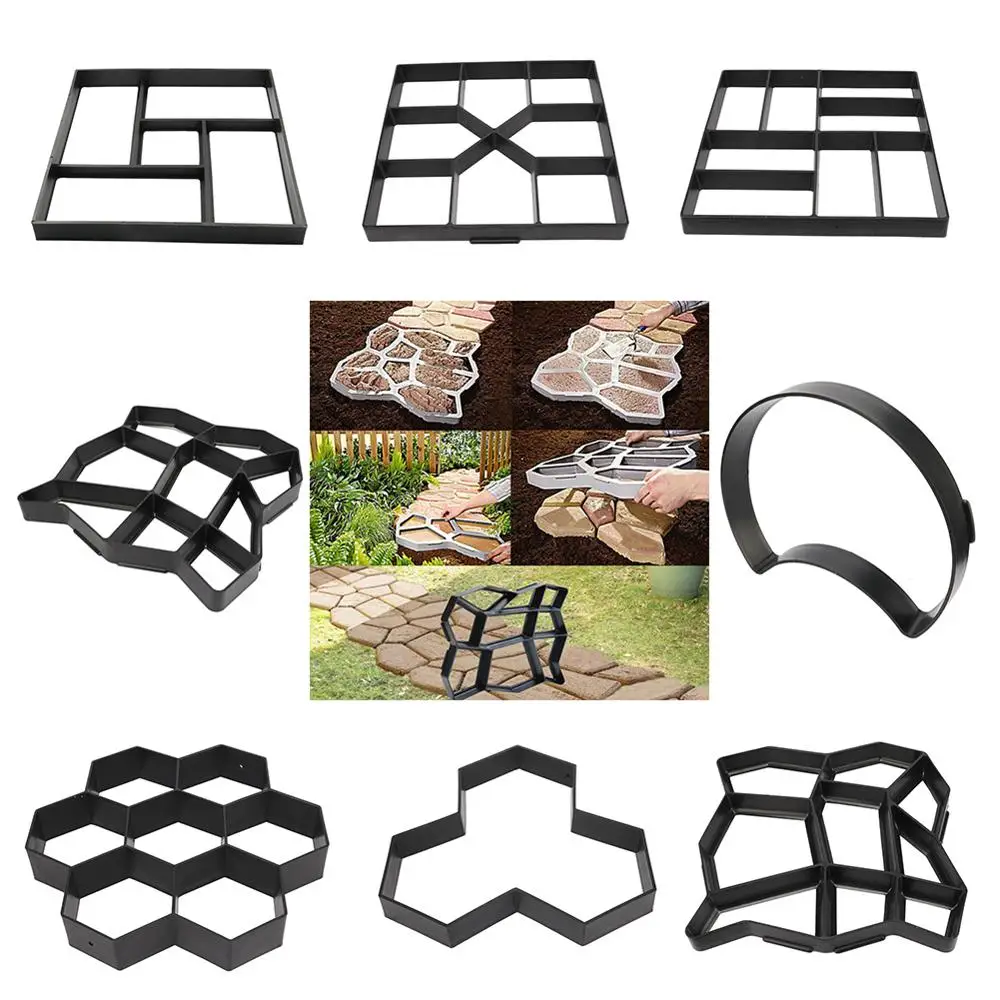 Path Paving Mould Garden Path Molds Home Garden Floor Road Concrete Stepping Stone Path Mold Patio Maker Reusable DIY Plastic Paving Tool