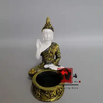 

Chinese archaize resin shakyamuni Buddha candlestick Statue #C