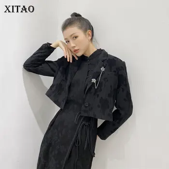 

XITAO Floral Print Blazers Women Casual Winter Tide Fashion New Short Style Notched Collar Long Sleeve Pocket Match All ZY1792