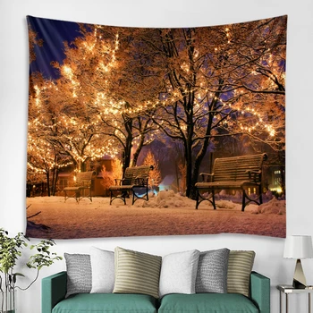 

Snow scene tapestry Christmas art snow scene wall hanging background hippie tapestry tapestry polyester blanket