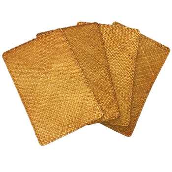 

4Pcs Natural Seagrass Place Mat Hand-Woven Rectangular Rattan Placemats Straw Tea Cup Mat Potholder