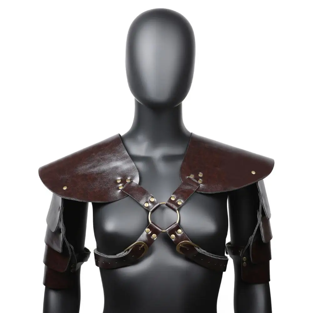 

Unisex Brown PU Leather Vintage Armor Shawl Gothic Jacket Cool Rock Coat Steampunk Costume Accessories Halloween Props For Party