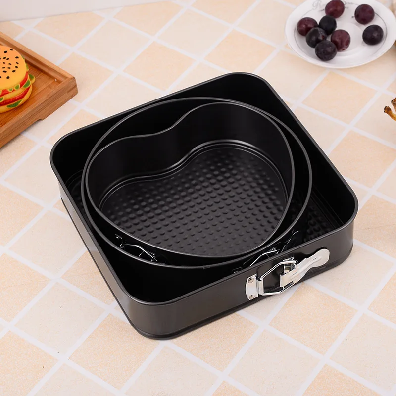 Cake baking tray 3 piece set square round heart-shaped metal non-stick birthday cake mold bottom baking tool set