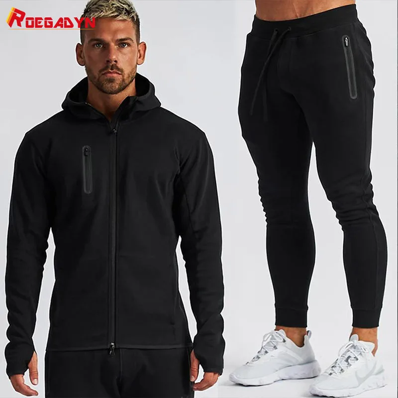 Roegadyn Tracksuit For Men Hoodie Fitness Gym Clothing Men Running Set ...