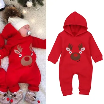 

Christmas Elk Newborn Baby Boys Clothes Embroidery Siamese Suit Girls Hooded Set Infant Christmas New Year Pajamas Romper