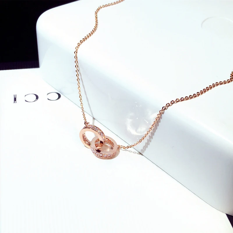 Copper Plated Real Gold Exquisite Buckle Circle Necklace for Women AAA Bling Zirconia Round Clavicle Chain Jewelry Accessories