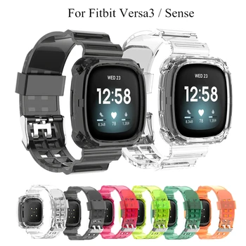 

Silicone Clear Case Strap for Fitbit Versa 3 / Fitbit Sense Watch Band Bracelet and Protective Cover for Fitbit Versa3/Sense