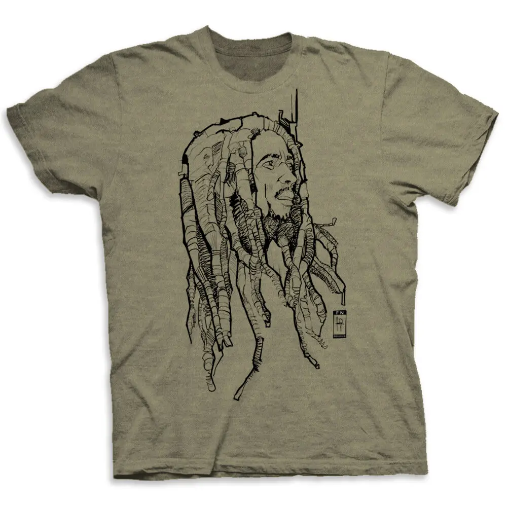 Bob Marley Dreads Design Men'S Graphic Tee Sketch T-Shirt Reggae Jamaican Cotton Print Man Fashion O-Collar T Shirt Hipster | Мужская