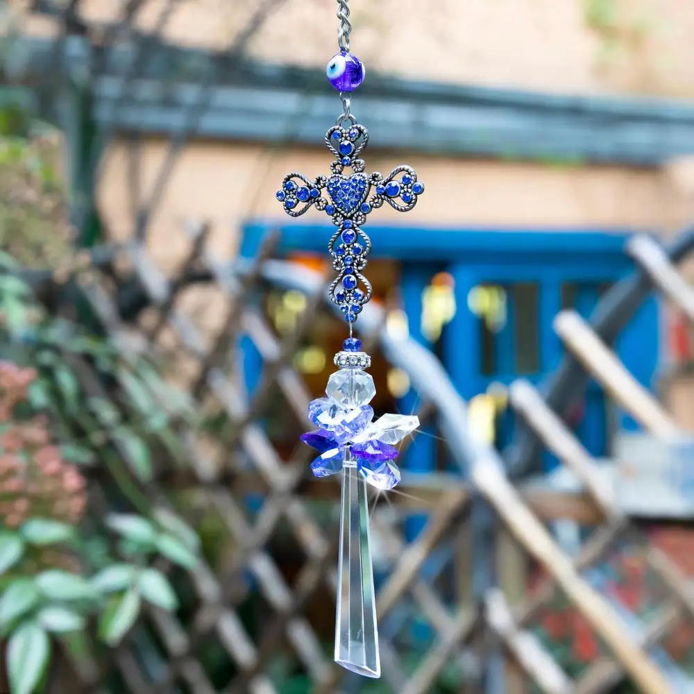 H&D подвесной Кристалл Призма крест Suncatcher Радуга производитель синий сглаза декоративные фэншуй домашний сад Декор счастливый Шарм подарок