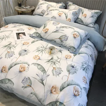 

High-End 60 Double-Sided Tencel Four-piece Set Pastoral Style Summer Viscose Silky Bare Sleeping Sheet Quilt Cover Bedding