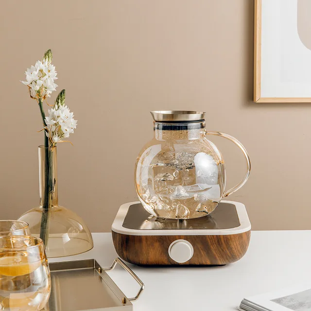 Új 1,5 Literes Arany Magas Boroszilikát Üveg Teáskanna Készlet Wiht Bögre Csésze Tálca Gyümölcslé Vízkávé Tea Edény Virág Nagy Vízforraló Ajándék - Image 3