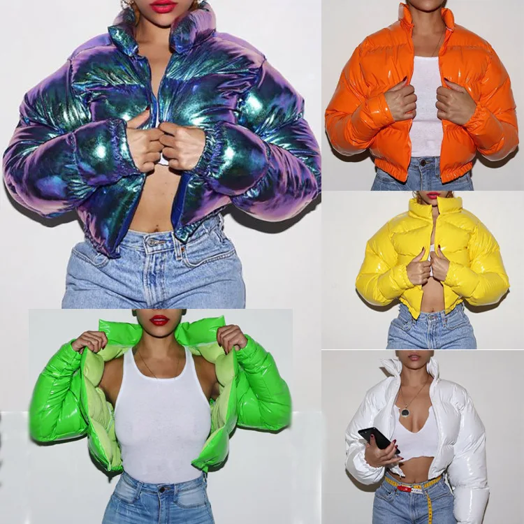 Adogirl Winter Down Jacket Women 2020 Neon Color Cropped Puffer Jacket Parka Outwear Thick Bubble Coat Fashion Streetwear 2020