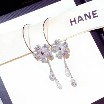 Fashion Gorgeous Transparent Zircon Flower Teardrop Women Earring Noble Crystal Zirconia Stud Earrings Jewelry Accessroeis