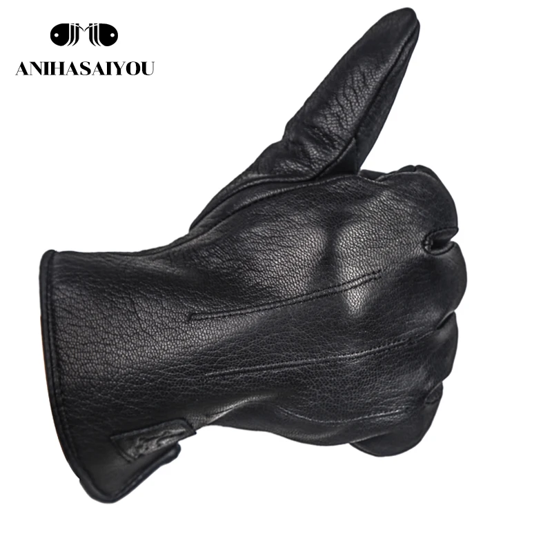 Мужские зимние перчатки из натуральной шерсти с толстой подкладкой, черные кожаные перчатки, мужские кожаные перчатки, варежки, модный продукт-8012