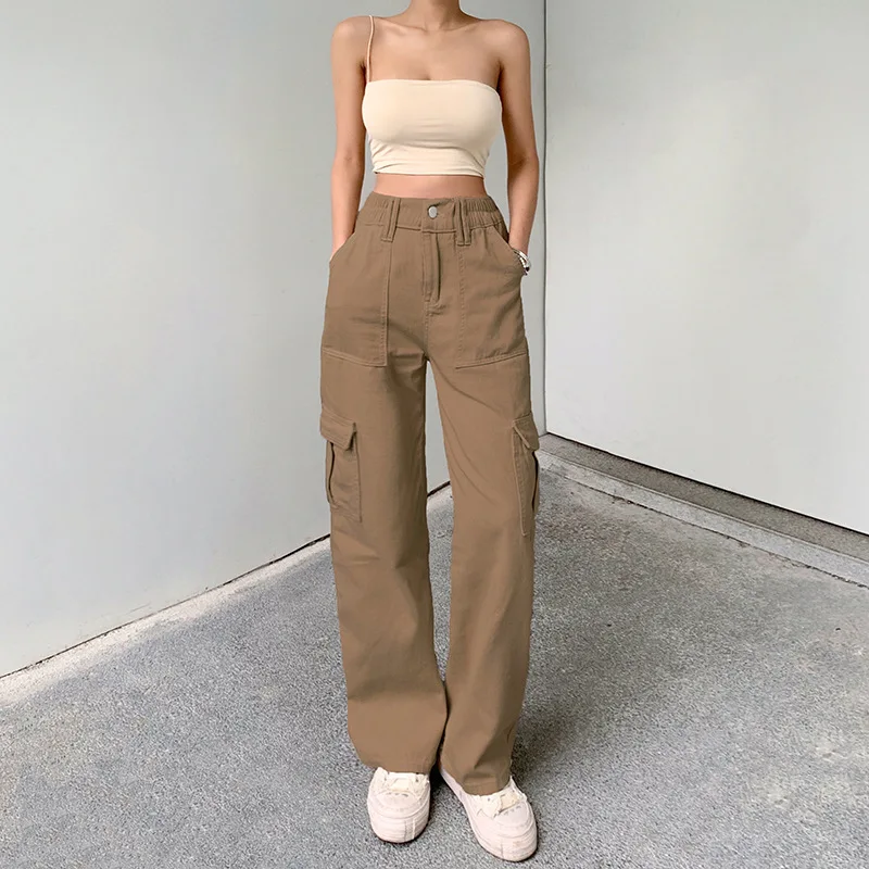 Streetwear Cargo Pants Women Y2K High Waist Flap Pocket Wide Leg Trousers Loose Straight Pants 2022 Fashion Vintage Casual Jeans capris