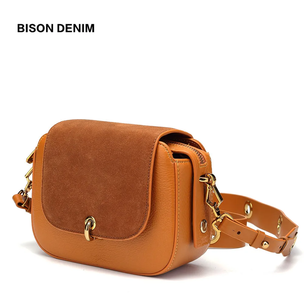BISON DENIM, натуральная кожа, женская сумка, новинка, роскошные сумки, женские сумки, дизайнерские, Дамская мода, сумка через плечо, сумки через плечо, B1559 - Цвет: Brown