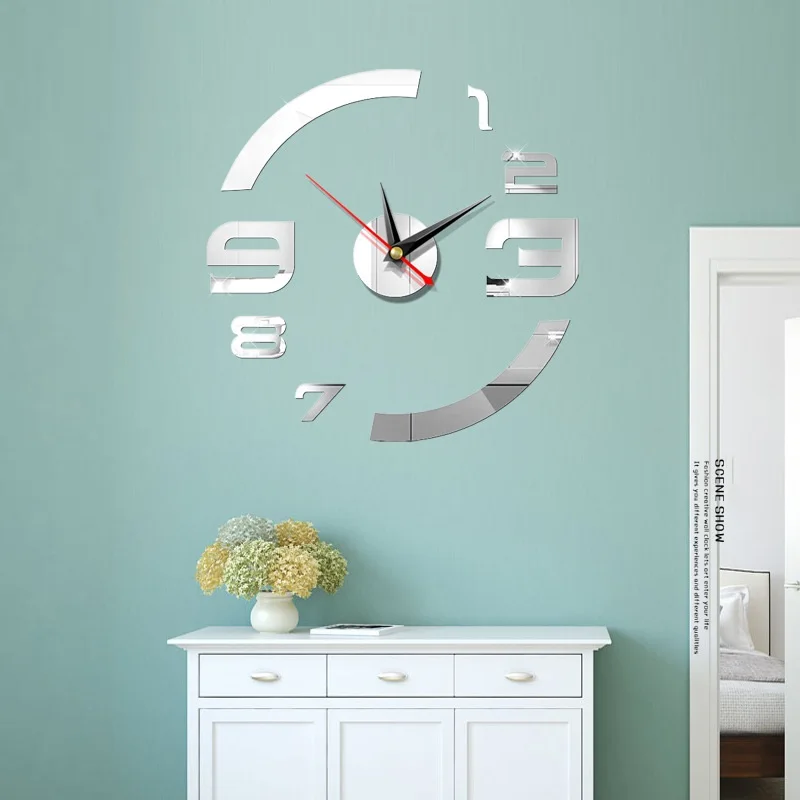 

Diy Wall Clock Living Room New Acrylic Quartz Watch 3D Digital Clocks reloj de pared Home Decoration Hot Metal Wall Stickers