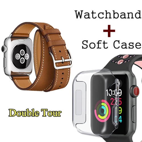 Brown Herm логотип на застежке Свифт кожаный двойной один тур часы ремешок для Apple Watch серии 5 4 3 44 мм 40 мм браслет для iWatch - Цвет ремешка: Brown