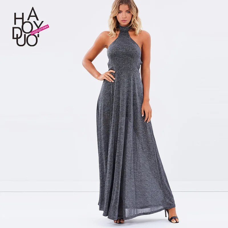 

Haoduoyi Hot Selling Summer New Style WOMEN'S Dress Sexy Backless Transparent Halter Lace-up Sleeveless Long Dress