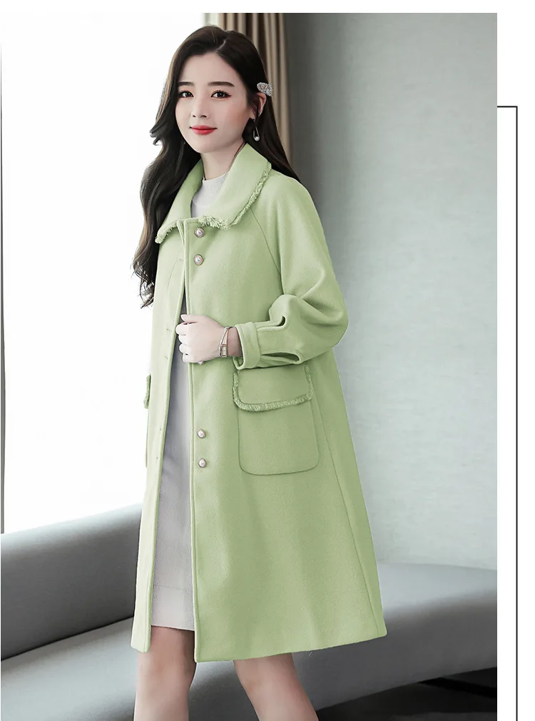 Woolen Jacket Women's Mid-length Autumn& Winter New Style WOMEN'S Dress Korean-style Loose-Fit Elegant Cocoon Woolen Overc
