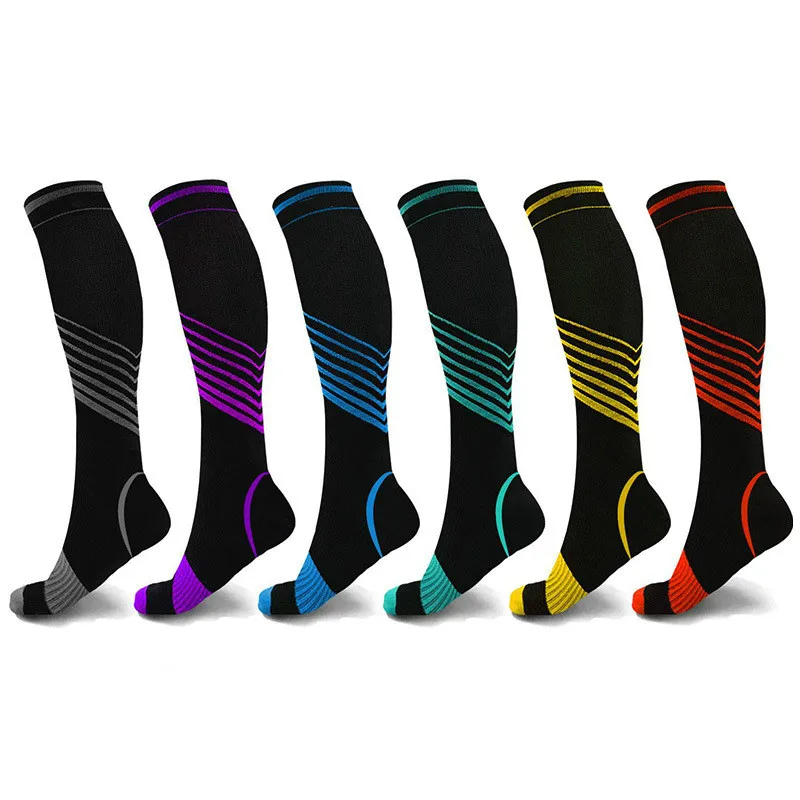 

Elastic Compression Socks Men Women Knee High Colorful Stripe Trusox Sport Support Socks for Running Soccer Basketball Sports