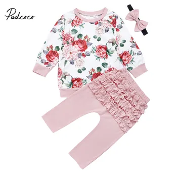 

0-24M Pudcoco Floral Tracksuit for Newborns Baby Girl Clothes 2019 New Autumn Flower Sweatshirts Tops Long Legging Pants Outfits