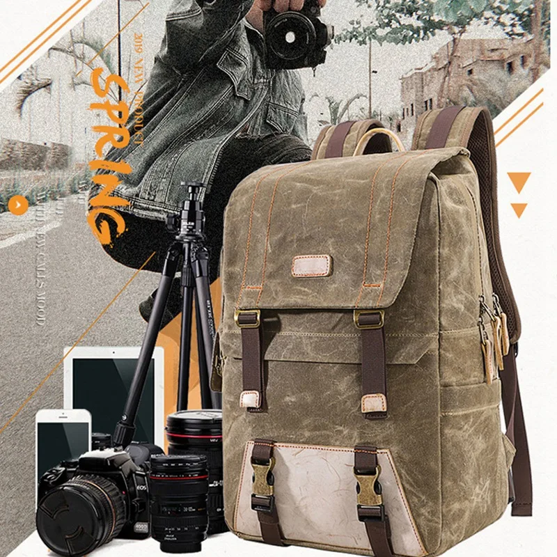 

AMS-Multifunctional Batik Canvas Camera Backpack Dslr Camera Bag Outdoor Waterproof Dustproof Photography Bag for Canon Nikon So
