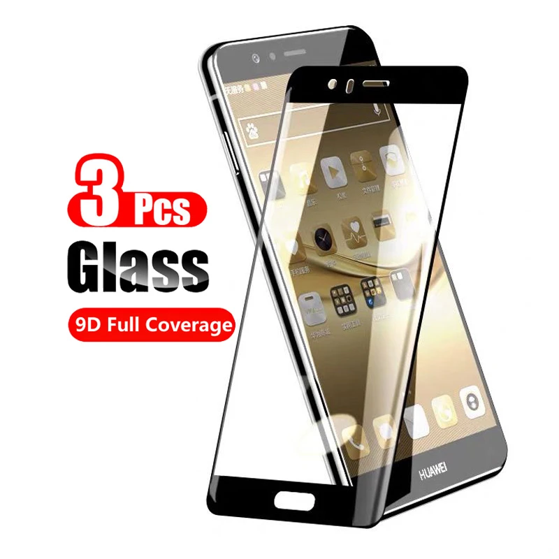 Protector pantalla de cristal 9D para P9 Lite, Protector de pantalla para Huawei P9 Plus Lite vidrio Protector del Teléfono, película negra, paquete 3 unidades|Protectores de pantalla de