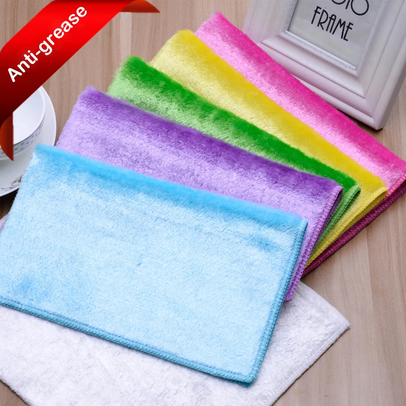 Microfiber Dish Cloths Bamboo Fiber Anti-grease Hydrophilic Natural Rags For Washing Dishes Cleaning