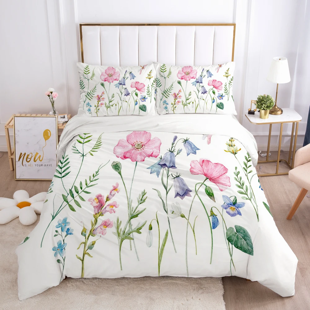 

Bedding Set Duvet Cover Pillowcases Comforter/Quilt/Blanket Cover Luxury 3D HD Quality Printed Reactive Queen Pink Flowers