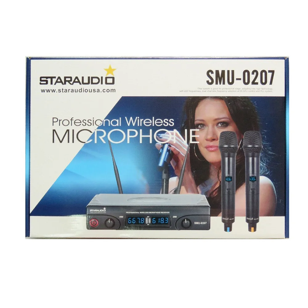 STARAUDIO Профессиональный 2 канальный UHF Ручной беспроводной микрофон Система 2CH UHF церковный сценический микрофон для вечеринки система SMU-0207A