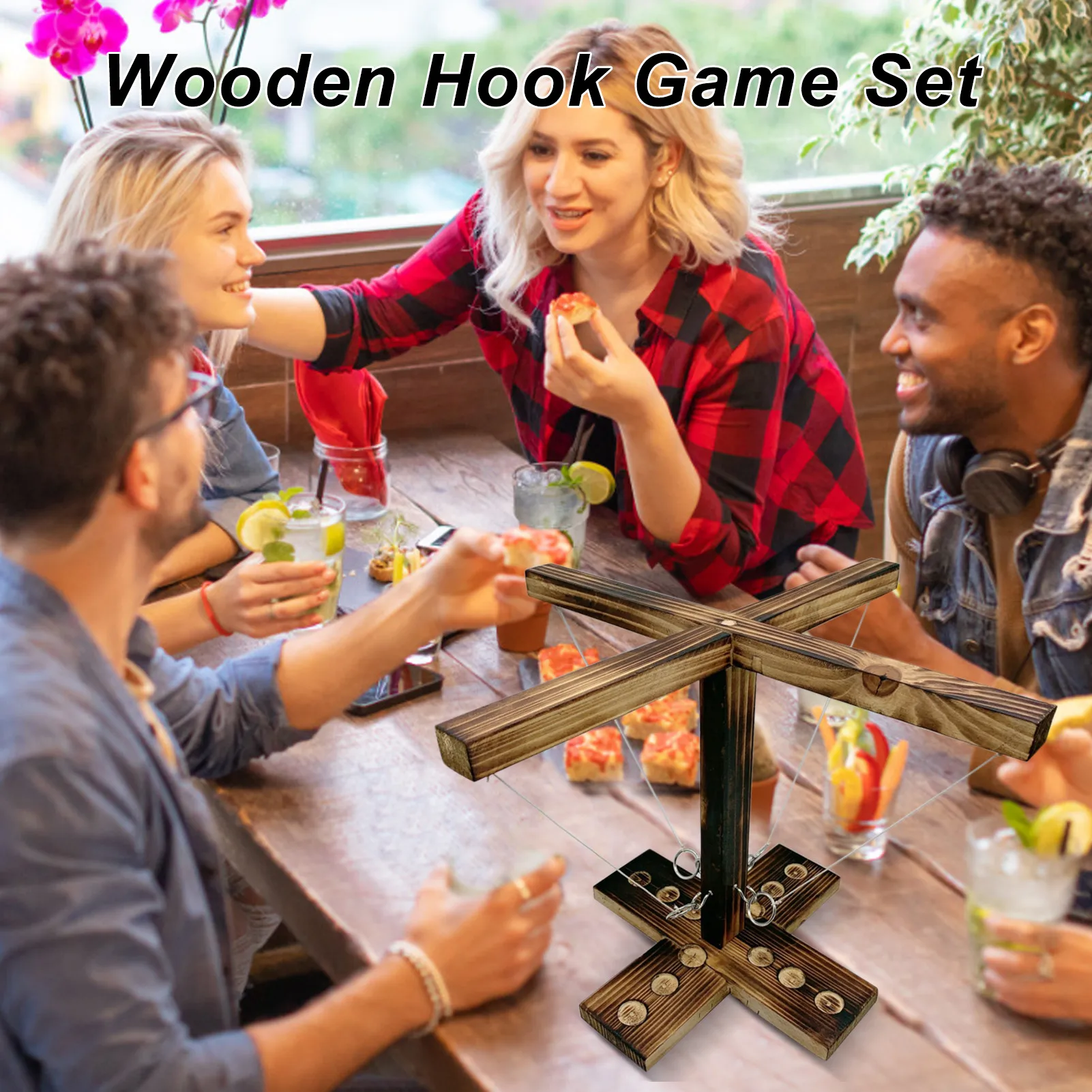 NEW Party Toys Leisure Industrial Style Bar Drink Shop Handmade Wooden Ring Toss Hooks Fast-paced Interactive Game For Gam | Игрушки и