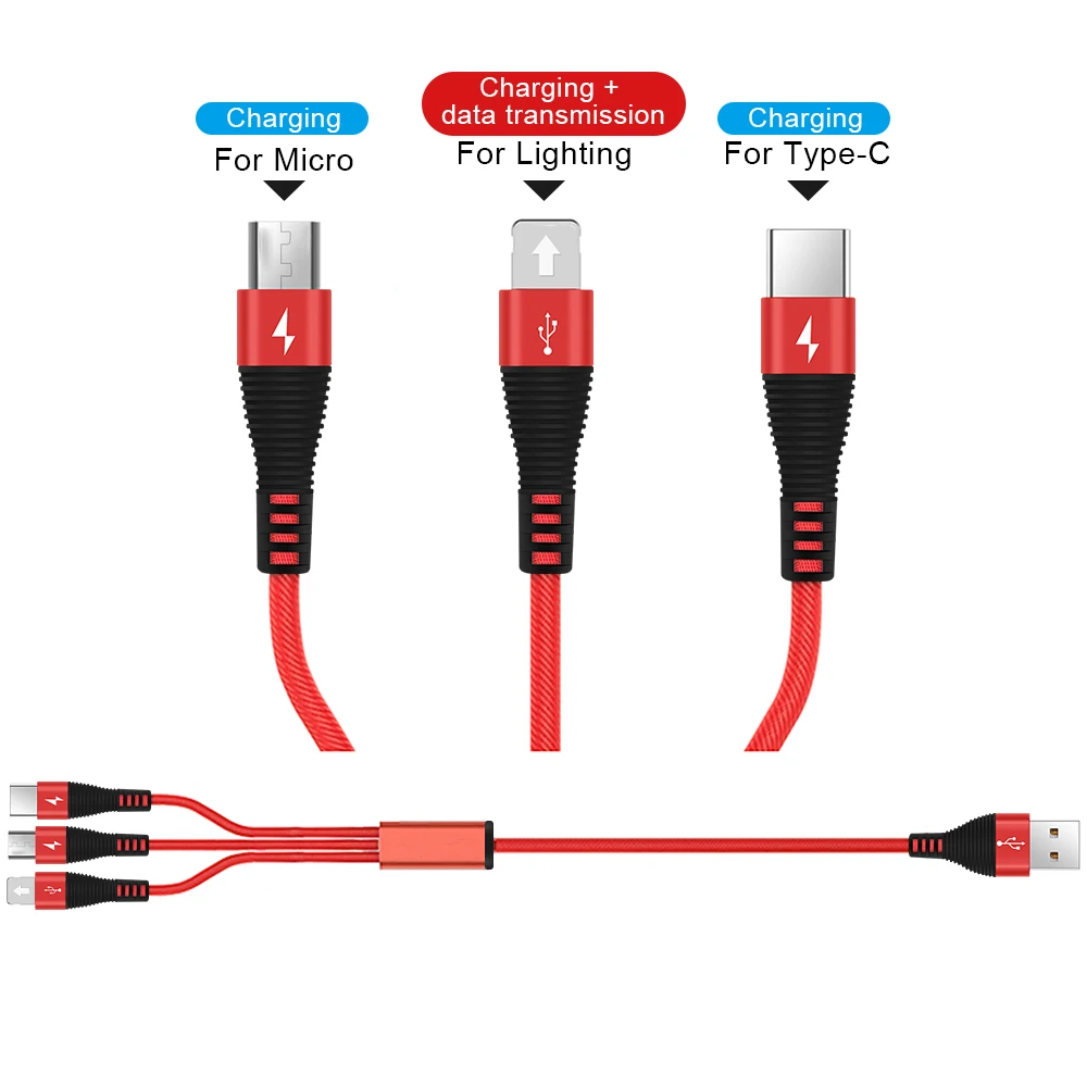 3 в 1 usb-кабель для зарядки samsung заряднеое устройство для Xiaomi type C USB строка данных для huawei Micro USB кабель для iPhone
