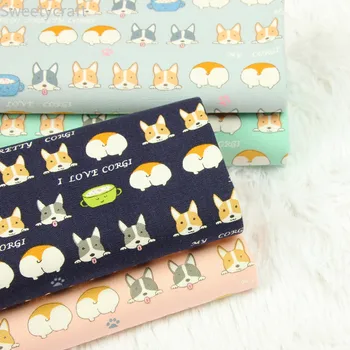 

110x45cm Cartoon Dog Corgi Printed Fabric tissus telas Thick Cotton Fabrics Tecido Dress Handmade Sewing patchwork Accessories